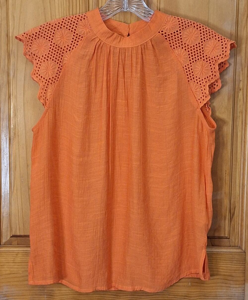Nanette Lepore Shirt Women's Medium Orange Lace Fairycore Whimsical Earthy